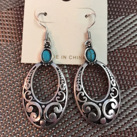 Turquoise and Silver Boho Earrings - Picture 2 of 2